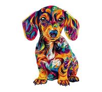 KaayeeWood Wooden Puzzle for Adults-155 Pieces Colorful Dachshund Unique Shape Advanced Wooden Jigsaw Puzzle for Adult,Challenge Wood Jigsaw Puzzles,Best Gift,Home Decoration