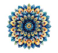 KaayeeWood Wooden Puzzle for Adults-260 Pieces Peacock Feather Mandala Unique Shape Advanced Wooden Jigsaw Puzzle for Adult,Challenge Wood Jigsaw Puzzles,Best Gift,Home Decoration