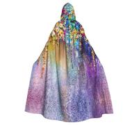 kaayhb Abstract Purple Weeping Flower Print Cape Women'S Hooded Cloak Coat Winter Warm Long Cloak Cosplay Costumes Masquerade Dress Up