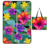 kaayhb Hawaiian Colorful Flower 2 Waterproof Picnic Mat Foldable Outdoor Blanket for Beach Park Camping Travel Essentials Gift
