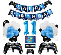 KABAHTOY 11th Birthday Decorations, Gaming Party Decorations, Game Controller Balloons and Blue Black White Balloons, HAPPY BIRTHDAY GAME ON Banner, Gaming Balloons for Boys