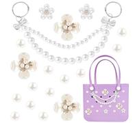 KABAKE Charms for Bogg Bag, Butterfly Flowers Pearls and Bling Chain Set for Rubber Tote Bag Compatible with Simply Southern Beach Bag Tote Insert for Beach Tote Bag (Color #5)