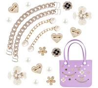 KABAKE Charms for Bogg Bag, Butterfly Flowers Pearls and Bling Chain Set for Rubber Tote Bag Compatible with Simply Southern Beach Bag Tote Insert for Beach Tote Bag (Color #2)