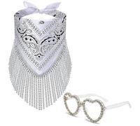 KABAKE Cowgirl Bachelorette Bandanas Disco Rhinestone Fringe & Heart Sunglasses Paisley Pattern Bandanas Face Mask Scarf (White)