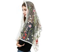 KABAKE Infinity Veil Vintage Inspired Wrap Veil Mantilla Chapel Veils Latin Mass Flower Embroidered Lace Head Covering Scarf (Style C, White)
