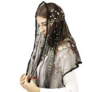 KABAKE Infinity Veil Vintage Inspired Wrap Veil Mantilla Chapel Veils Latin Mass Flower Embroidered Lace Head Covering Scarf
