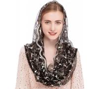 KABAKE Infinity Veil Vintage Inspired Wrap Veil Mantilla Chapel Veils Latin Mass Flower Embroidered Lace Head Covering Scarf (Black)