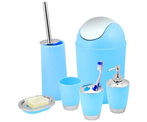 Kabalo Blue 6 Piece Bathroom Shower Accessory Set Bath Accessories - Bin, Soap Dispenser & Dish, Toilet Brush, Toothbrush Holder, Tumbler Cup