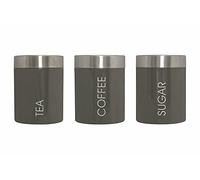 Kabalo Grey Set of 3 Tea Coffee & Sugar Canisters Kitchen Storage Containers Jars Pots (10cm x 12cm each)