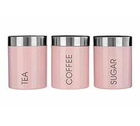 Kabalo Pink Set of 3 Tea Coffee & Sugar Canisters Kitchen Storage Containers Jars Pots (10cm x 12cm each)