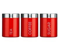 Kabalo Red Set of 3 Tea Coffee & Sugar Canisters Kitchen Storage Containers Jars Pots (10cm x 12cm each)