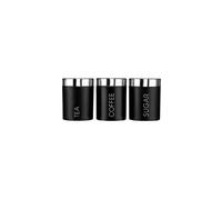 Kabalo Set of 3 Black Tea Coffee & Sugar Canisters Kitchen Storage Containers Jars Pots (10cm x 12cm each)