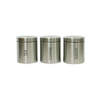 Kabalo Set of 3 Silver Tea Coffee & Sugar Canisters Kitchen Storage Containers Jars Stainless Steel Pots (10cm x 12cm each)