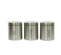 Kabalo Set of 3 Silver Tea Coffee & Sugar Canisters Kitchen Storage Containers Jars Stainless Steel Pots (10cm x 12cm each)