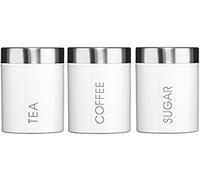 Kabalo Set of 3 White Tea Coffee & Sugar Canisters Kitchen Storage Containers Jars Pots (10cm x 12cm each)