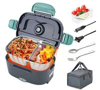 Kabbas Electric Lunch Box Food Heater with 2 Compartments 70W Leakproof Portable Food Warmer Lunch Box for Adults Car Truck Work, 12/24V&110V Self Heating Lunch Box with 1.5L Removable Container