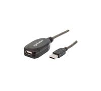 Manhattan USB-A to USB-A Extension Cable, 10m, Male to Female, Active, 480 Mbps (USB 2.0), Daisy-Chainable, Built In Repeater, Hi-Speed USB, Black, Three Year Warranty, Equivalent to USB2AAEXT10M.