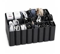 Kabela™ Cable Organiser Box with Lid - Cable Storage with Compartments for Charging Cable & Accessories - Tangle Free Organiser System - Desk Organiser (Black)