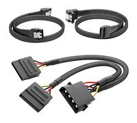 KabelDirekt - 30cm 4-pin Molex to 2 x 15-pin SATA power cable + 60cm 7-pin SATA-3 data cable 6 Gbit/s 90° angled + 60cm 7-pin straight