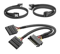 KabelDirekt - 30cm 15-pin SATA to 2 x 15-pin SATA power cable + 60cm 7-pin SATA-3 data cable 6 Gbit/s 90° angled + 60cm 7-pin straight