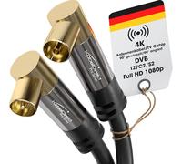 KabelDirekt - 4K TV Aerial Cable, Coaxial Cable, 90° Angled - 2x 1m - Digital & Analogue - Available in 0.5-20m (Angled Plug/Socket, DVB-C/DVB-T/DVB-S, black)