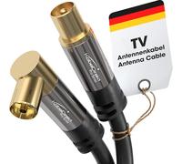 CableDirect - 4K aerial cable, TV cable 90° angled/straight connector - TV cable with break-proof metal plugs for digital & analogue TV - 5m (angled female to straight male for DVB-C, DVB-T, DVB-S)