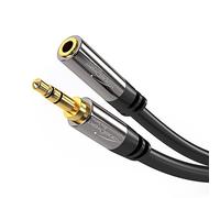 KabelDirekt - 5m - Headphone Extension Lead Cable, 3.5mm connectors (aux audio cable, male jack plug/female jack, practically unbreakable metal casing, perfect for headphones, black)