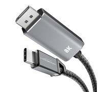 KabelDirekt - 8K USB C to DisplayPort 1.4 Adapter Cable with Metal Connectors - 2m (transfers 8K/60Hz from laptop/smartphone to large screens - DP 1.4, USB 3.1, Thunderbolt 3 - Black)