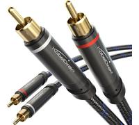 RCA/phono cable, 2×2 plugs - 0.5m - stereo audio cable, Nylon braided, break-proof metal plugs, flawless sound (coaxial, subwoofer/amp/HiFi/home cinema/Blu-ray, analog & digital) by CableDirect