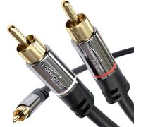 KabelDirekt - 3m - RCA/phono Y cable, 1 to 2, stereo audio cable (coax, RCA/phono male/male cinch plugs, analogue/digital, adapter for subs/amps/Hi-Fis/home cinema/receivers, black)
