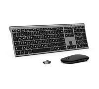 Kabelloses Tastatur Maus Set, seenda KS15F 2.4G Ultraflach Wireless Tastatur und Maus Aufladbar aus Aluminium, Deutsch QWERTZ Funktastatur Dünn für Windows/PC, Computer, Laptop, Grau und Schwarz