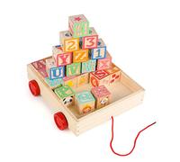 KABENFIS 2 in 1 Wooden ABC Block Cart Learning toys with 30 PCS Wooden Blocks for kids