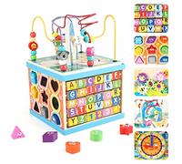 KABENFIS 5 in 1 Wooden Activity Cube with Bead Maze Shape Sorter Educational Toy for Kids Boys and Girls