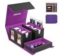 Kabinka Commander Deck Box for MTG Fits 400+ Double-Sleeved Card Storage, 5 IN 1 Removable Card Case with Dice Tray, Display Window for TCG/PTCG/EDH, 4 Magnetic One Touch Holders (Black Purple)