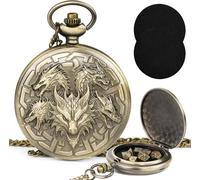 Kabinka DND Dice Set, 7pcs Mini Metal Dice with Pocket Watch Shell, Portable D&D Die with Necklace, Dungeons and Dragons Dice for RPG(Five-Headed Dragon, Bronze)