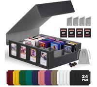 Kabinka Trading Card Storage Box with Commander Display, 4-Row Deck Case with Removable Lid; 2400+ Card Deck Box for MTG TCG Sports Card, 4 Toploaders, 4 Stoppers, 24 Dividers,1 Dice Bag (Black)