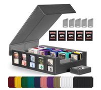 Kabinka Trading Card Storage Box with Commander Display, 5-Row Deck Case with Removable Lid; 3900+ Card Deck Box for MTG TCG Sports Cards, 5 Toploaders, 5 Stoppers, 48 Dividers,1 Dice Tray (Black)