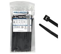 Kable Kontrol Black Cable Ties, 200 mm x 7.6 mm, Pack of 100, 8" Premium Nylon Zip Ties, Multi-Purpose Plastic Tie Wraps, Secure Self-Locking Mechanism, for Home, Garden, Office and DIY