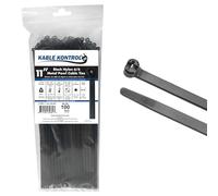Kable Kontrol Black Metal Tooth Cable Ties, 300 mm x 4.8 mm - 100 Pcs, 11" Metal Pawl Cable Tie, Stainless Steel Toothed Self-Locking, UV Resistant Steel Barb Zip Ties for Industrial & Automotive Use
