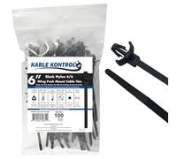 Kable Kontrol Black Winged Push Mount Cable Ties, 130 mm x 4.8 mm, Pack of 100, 6" Nylon Zip Ties, UV & Chemical Resistant Tie Wraps, Secure Self-Locking Mechanism, for Automotive & Industrial Use