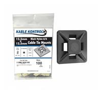 Kable Kontrol Black Zip Tie Bases, 12.5 mm x 12.5 mm, Pack of 100 Cable Tie Adhesive Mounts Self Adhesive Mounts Multi-Purpose Zip Ties Bases, Cable Holder Sticky Pads - Black