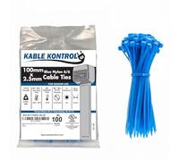 Kable Kontrol Blue Cable Ties, 100 mm x 2.5 mm, Pack of 100, 4" Premium Nylon Zip Ties, Multi-Purpose Plastic Tie Wraps, Secure Self-Locking Mechanism, for Home, Garden, Office and DIY