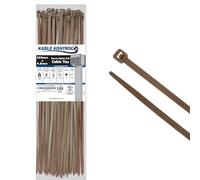 Kable Kontrol Brown Cable Ties, 300 mm x 4.8 mm, Pack of 100, 12" Premium Nylon Zip Ties, Multi-Purpose Plastic Tie Wraps, Secure Self-Locking Mechanism, for Home, Garden, Office and DIY
