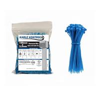 Kable Kontrol Fluorescent Blue Cable Ties, 100 mm x 2.5 mm, Pack of 100, 4" Premium Nylon Zip Ties, Multi-Purpose Plastic Tie Wraps, Secure Self-Locking Mechanism, for Home, Garden, Office and DIY