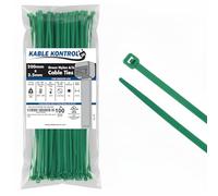 Kable Kontrol Green Cable Ties, 200 mm x 2.5 mm, Pack of 100, 8" Premium Nylon Zip Ties, Multi-Purpose Plastic Tie Wraps, Secure Self-Locking Mechanism, for Home, Garden, Office and DIY