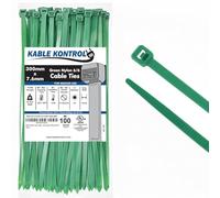 Kable Kontrol Green Cable Ties, 300 mm x 7.6 mm, Pack of 100, 12" Premium Nylon Zip Ties, Multi-Purpose Plastic Tie Wraps, Secure Self-Locking Mechanism, for Home, Garden, Office and DIY