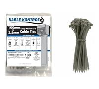 Kable Kontrol Grey Cable Ties, 100 mm x 2.5 mm, Pack of 100, 4" Premium Nylon Zip Ties, Multi-Purpose Plastic Tie Wraps, Secure Self-Locking Mechanism, for Home, Garden, Office and DIY