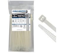 Kable Kontrol Natural White Cable Ties, 200 mm x 7.6 mm, Pack of 100, 8" Premium Nylon Zip Ties, Multi-Purpose Plastic Tie Wraps, Secure Self-Locking Mechanism, for Home, Garden, Office and DIY