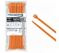 Kable Kontrol Orange Cable Ties, 200 mm x 2.5 mm, Pack of 100, 8" Premium Nylon Zip Ties, Multi-Purpose Plastic Tie Wraps, Secure Self-Locking Mechanism, for Home, Garden, Office and DIY