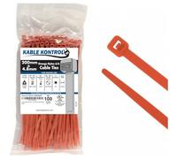 Kable Kontrol Orange Cable Ties, 200 mm x 4.8 mm, Pack of 100, 8" Premium Nylon Zip Ties, Multi-Purpose Plastic Tie Wraps, Secure Self-Locking Mechanism, for Home, Garden, Office and DIY